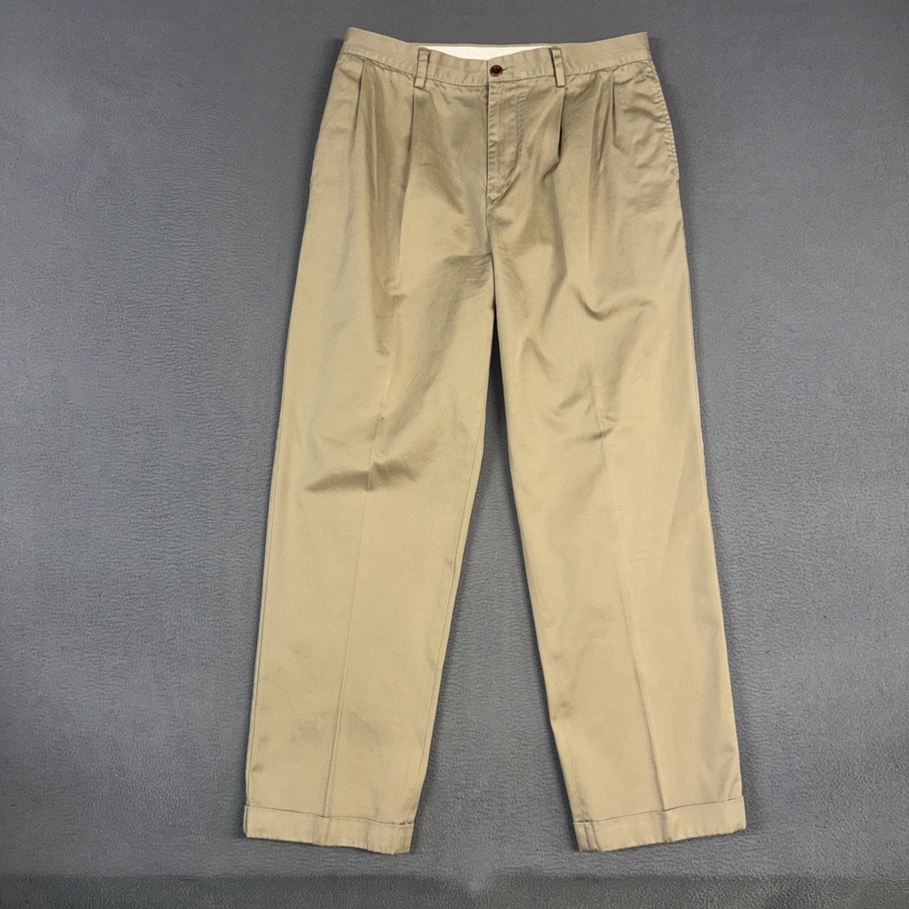 Nautica Pants Mens 34x32 Brown Classic Fit Rigger Pleated Cuffed Cotton NS-83